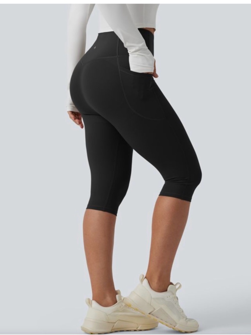 NWT $42 NEW YORK LAUNDRY Women S High-Rise Black Capri Leggings Side Pockets gym